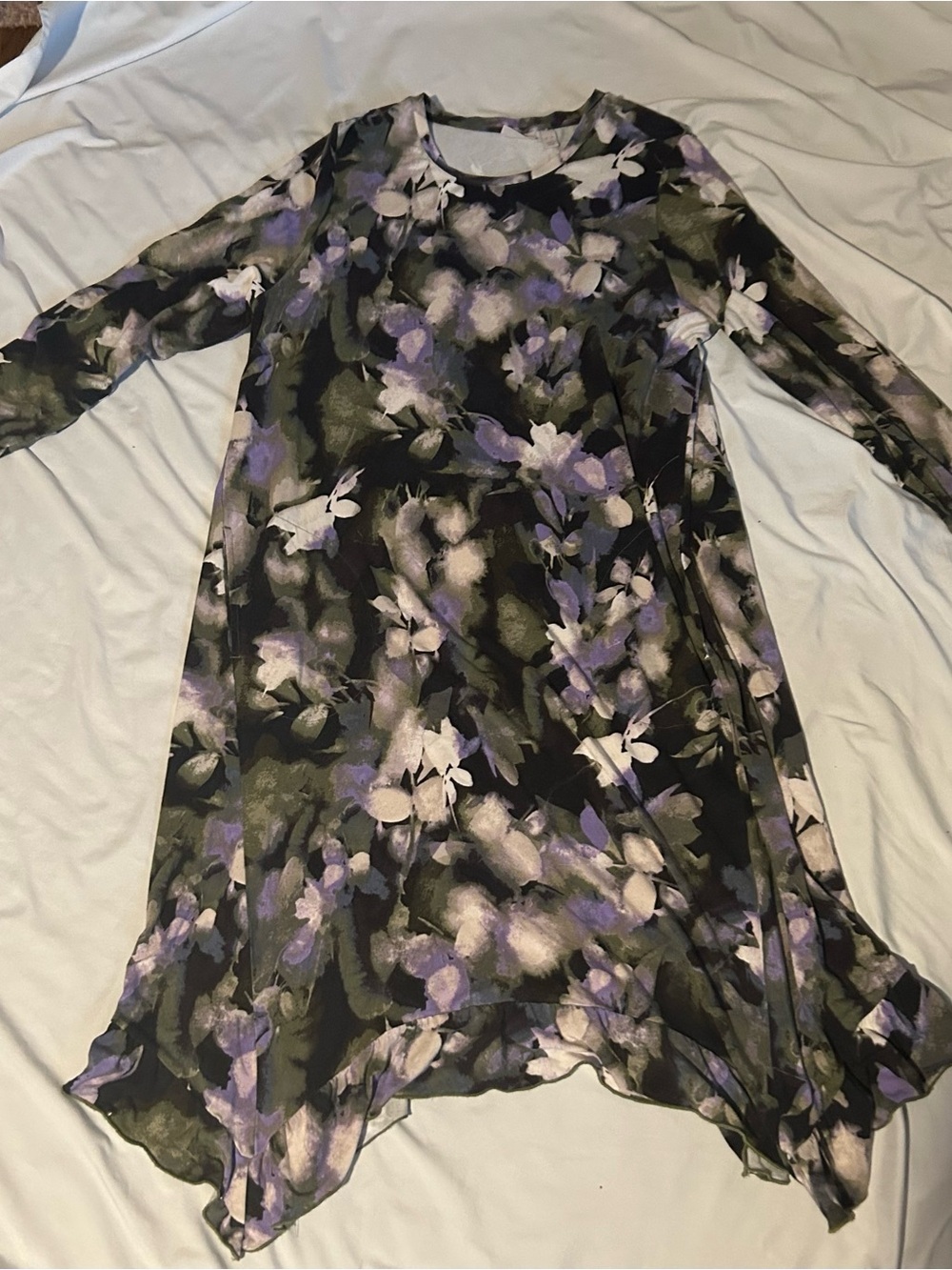 Logo Floral Watercolor Fall Handkerchief Hem Dress - Black & Lavender size XL